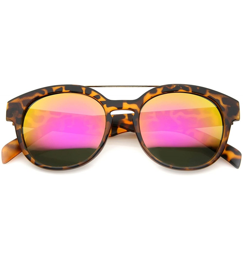 Wayfarer Modern Slim Metal Crossbar Iridescent Lens Horn Rimmed Sunglasses 51mm - Tortoise / Magenta Mirror - C612I21RQZR $12.50