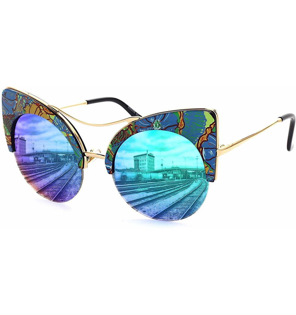 Square Black Deals Friday Cyber Deals Monday Deals Sales-Sunglasses Women Oversized Cat Eyes Flower Gifts - Blue Green - CD18...