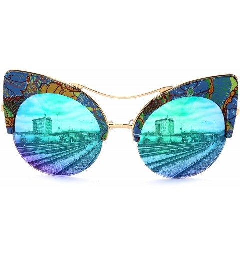 Square Black Deals Friday Cyber Deals Monday Deals Sales-Sunglasses Women Oversized Cat Eyes Flower Gifts - Blue Green - CD18...