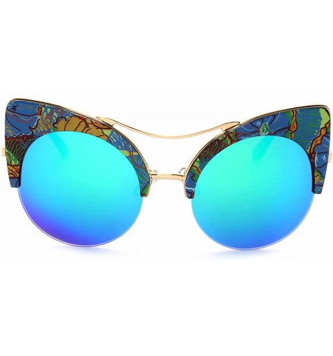 Square Black Deals Friday Cyber Deals Monday Deals Sales-Sunglasses Women Oversized Cat Eyes Flower Gifts - Blue Green - CD18...