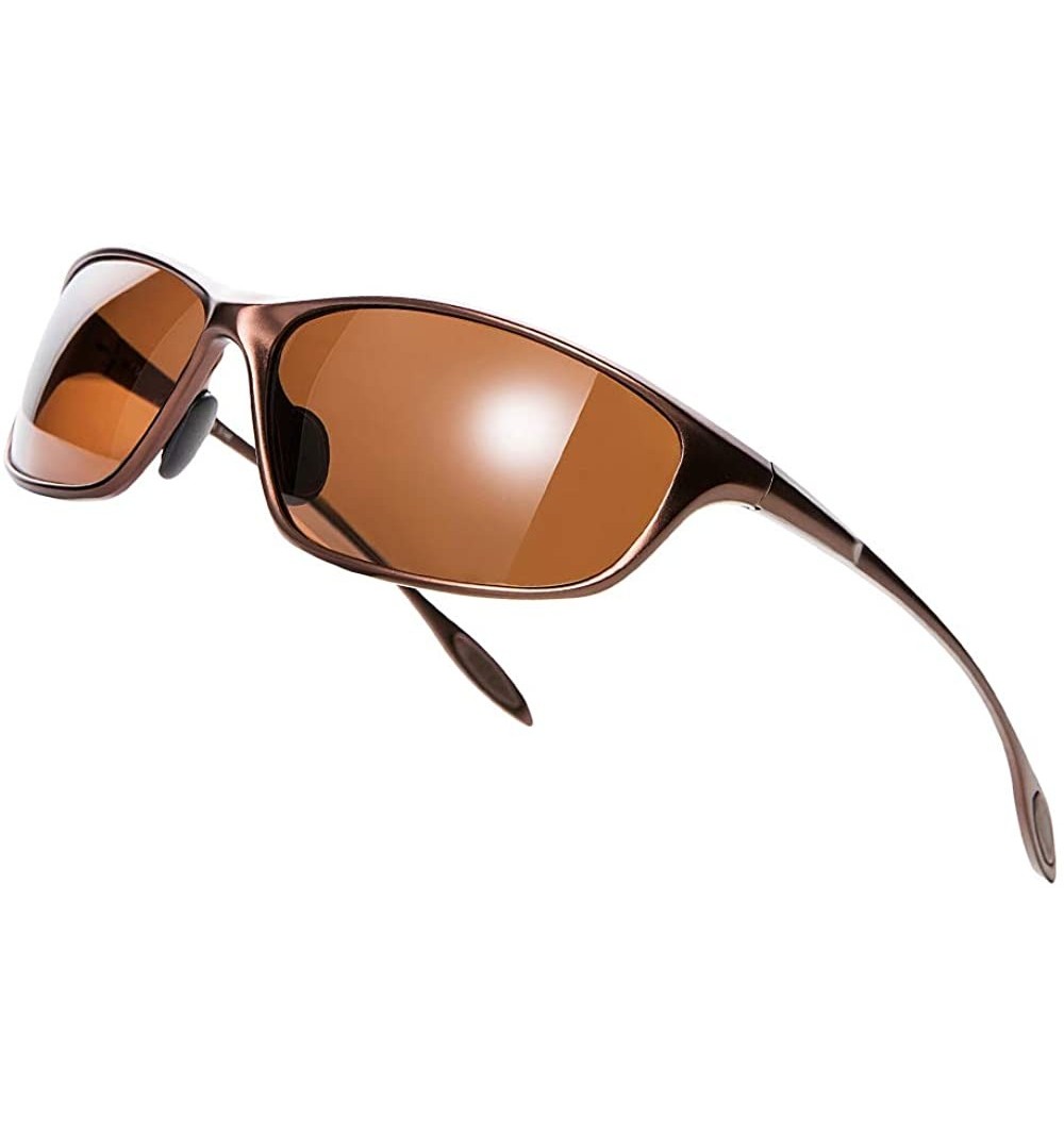 Sport Polarized Sport Sunglasses for Men UV Protection Metal Frame Fashion Driving Sun Glasses - Brown Frame Brown Lens - C41...