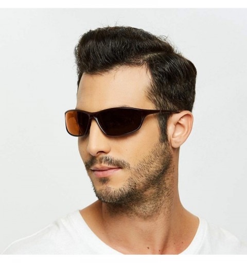 Sport Polarized Sport Sunglasses for Men UV Protection Metal Frame Fashion Driving Sun Glasses - Brown Frame Brown Lens - C41...