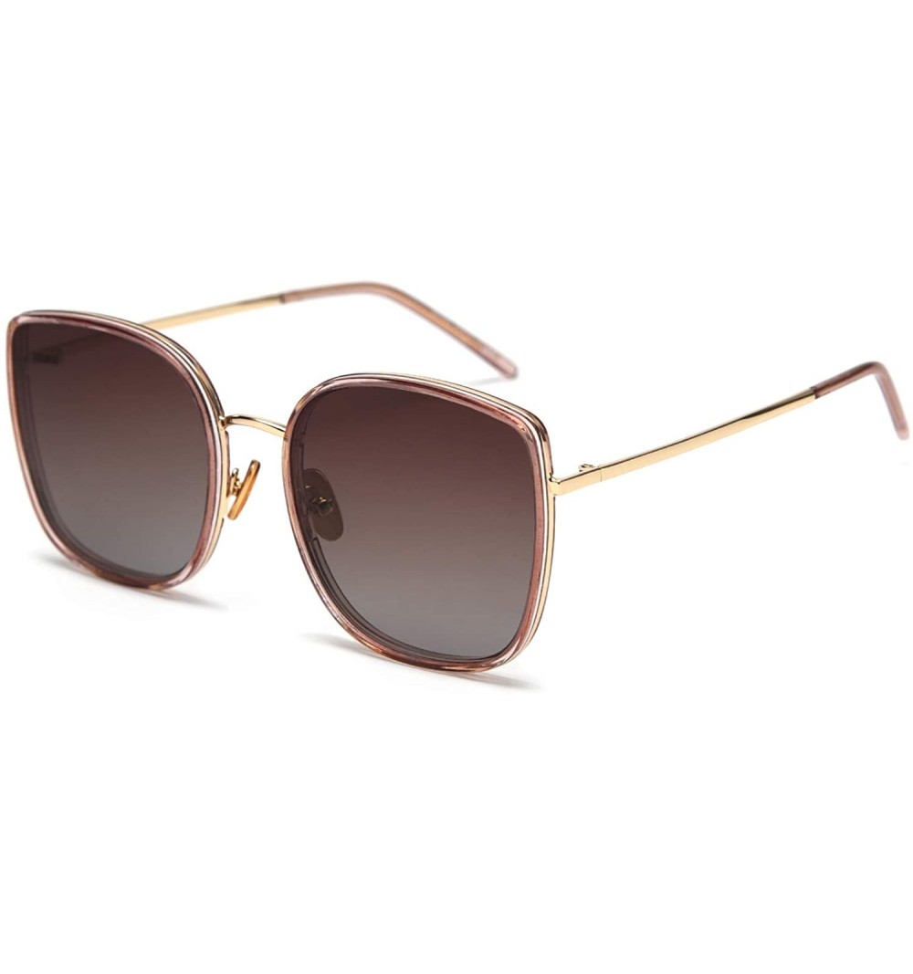 Oversized Oversized Square Polarized Sunglasses For Women Brand Designer Shades - A1 Gold Frame/Brown Gradient Lens - CA18U2Z...