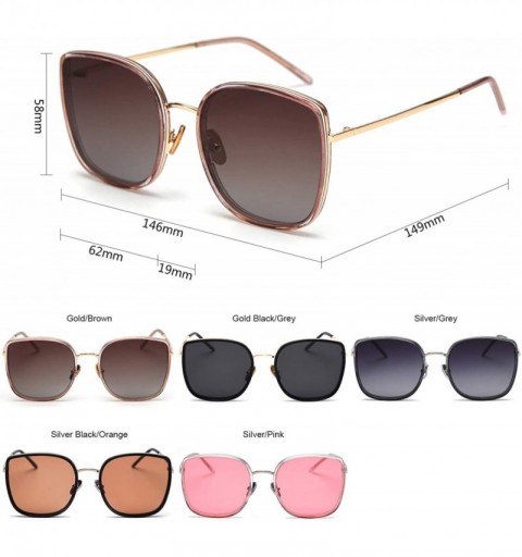 Oversized Oversized Square Polarized Sunglasses For Women Brand Designer Shades - A1 Gold Frame/Brown Gradient Lens - CA18U2Z...