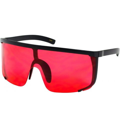 Semi-rimless Unisex Oversized Super Shield Mirrored Lens Sunglasses Retro Flat Top Matte Black Frame - Red - CF18Q25RT86 $27.96