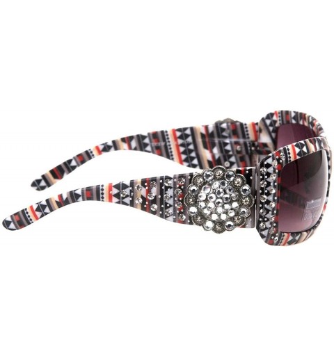 Oversized Round Floral Concho with Aztec Print Sunglasses - Black - C318U4U75LX $72.04