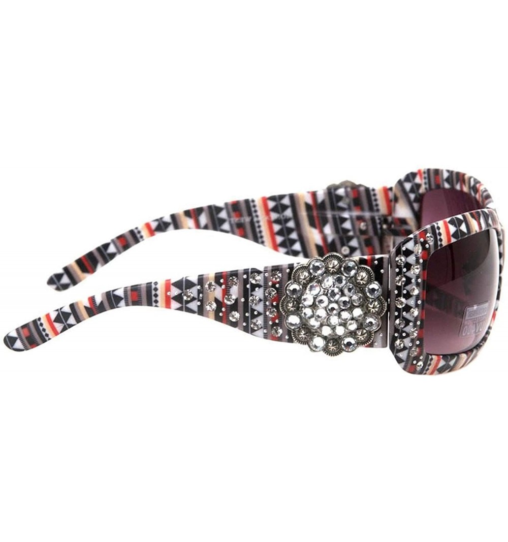 Oversized Round Floral Concho with Aztec Print Sunglasses - Black - C318U4U75LX $36.86