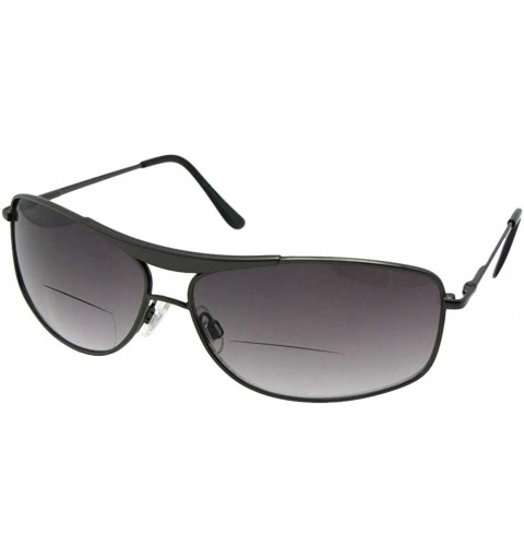 Rectangular Bifocal Sunglasses Modified Aviator Style B46 - Pewter Frame-gray Lenses - CG186QLKC3Z $10.83