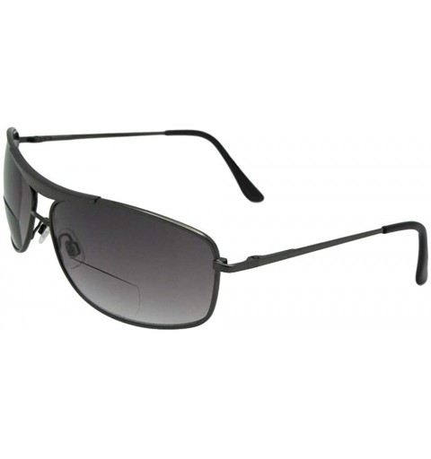 Rectangular Bifocal Sunglasses Modified Aviator Style B46 - Pewter Frame-gray Lenses - CG186QLKC3Z $10.83