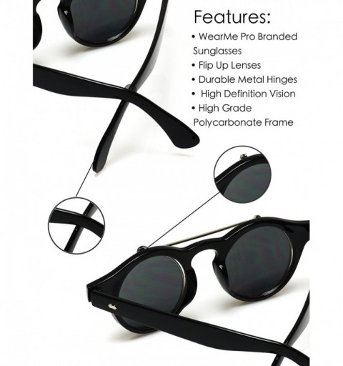 Round Flip up Cyber Steampunk Round Circle Retro Sunglasses - Black Frame / Gold Rimmed / Black Lens - CP124655W2H $14.60