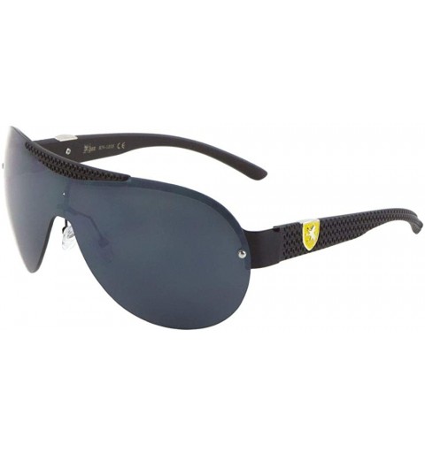 Rimless Round Zigzag Temple Pattern Rimless One Piece Curved Shield Lens Sunglasses - Black Yellow - CM199GAU7UG $22.27