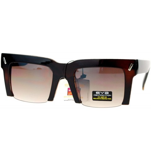 Rectangular Avant Garde Crop Bottom Rectangular Horn Rim Hipster Sunglasses - Brown - CS123D0R9RH $8.38