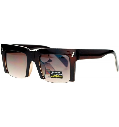 Rectangular Avant Garde Crop Bottom Rectangular Horn Rim Hipster Sunglasses - Brown - CS123D0R9RH $8.38