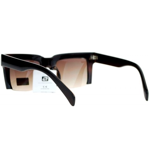 Rectangular Avant Garde Crop Bottom Rectangular Horn Rim Hipster Sunglasses - Brown - CS123D0R9RH $8.38