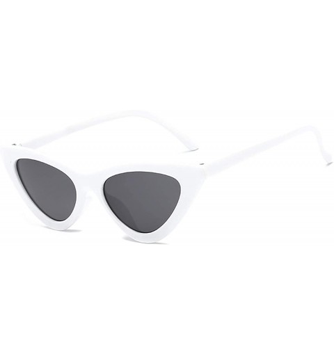 Wayfarer Retro Vintage Narrow Cat Eye Sunglasses for Women Clout Goggles Plastic Frame - White Grey - C718LDWUQ8Y $19.14