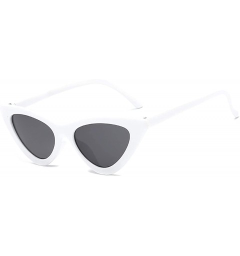 Wayfarer Retro Vintage Narrow Cat Eye Sunglasses for Women Clout Goggles Plastic Frame - White Grey - C718LDWUQ8Y $9.22