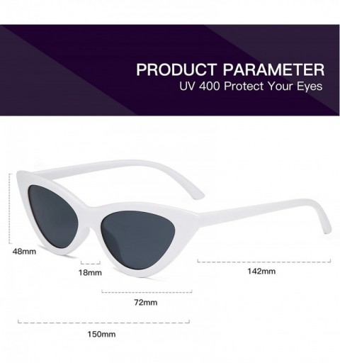 Wayfarer Retro Vintage Narrow Cat Eye Sunglasses for Women Clout Goggles Plastic Frame - White Grey - C718LDWUQ8Y $9.22
