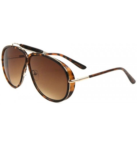 Oval Oversized Outdoorsman Aviator Sunglasses w/Brow Bar & Side Shields - Brown Tortoise & Gold Frame - CJ187D0KI4W $13.84