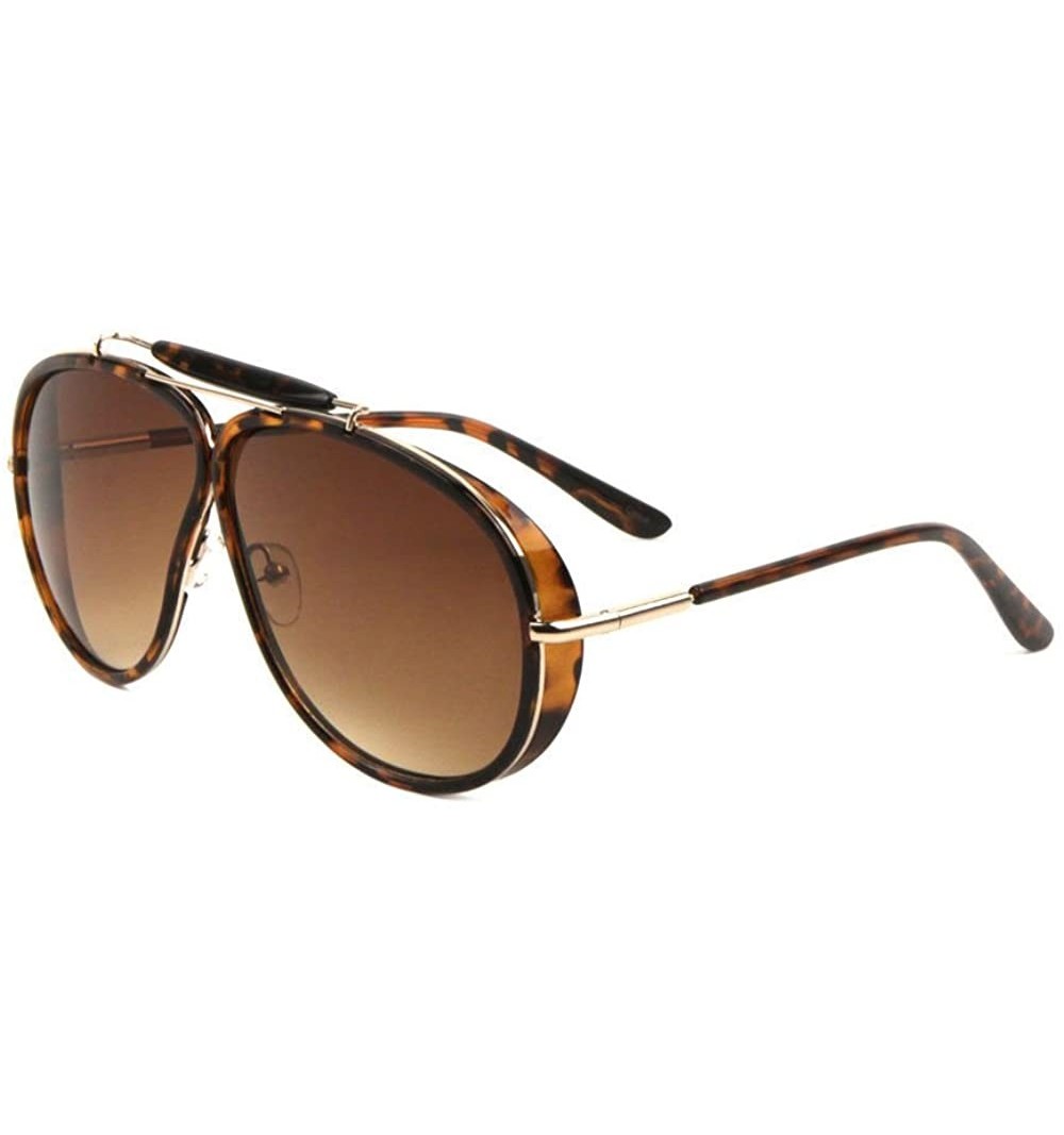 Oval Oversized Outdoorsman Aviator Sunglasses w/Brow Bar & Side Shields - Brown Tortoise & Gold Frame - CJ187D0KI4W $24.58