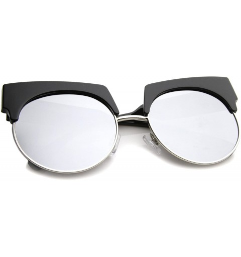 Cat Eye Bold Wide Temple Colored Mirror Round Lens Half-Frame Cat Eye Sunglasses 57mm - Black-gold / Silver Mirror - CX12MY7U...