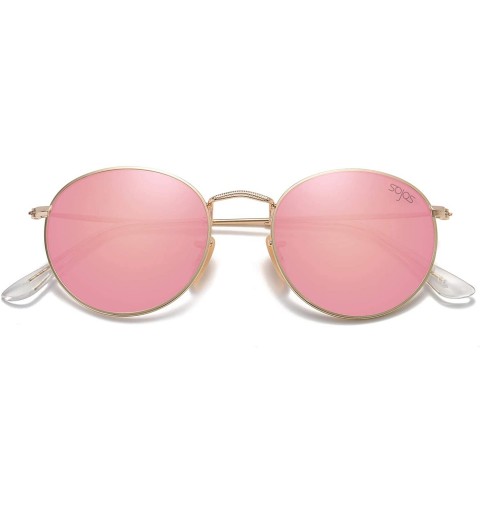 Oval Polarized Sunglasses Classic Small Round Metal Frame for Women Men SJ1014 - C3 Gold Frame/Pink Mirrored Lens - CZ12EXE15...