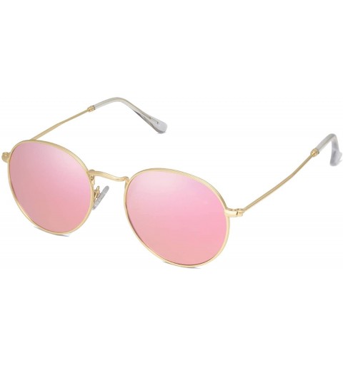 Oval Polarized Sunglasses Classic Small Round Metal Frame for Women Men SJ1014 - C3 Gold Frame/Pink Mirrored Lens - CZ12EXE15...