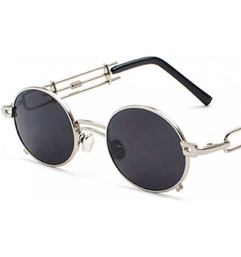 Oval Steampunk Sunglasses Men Vintage Oval Sun Glasses For Women Summer 2018 UV800 - Silver With Black - C418D4OTXSC $11.47