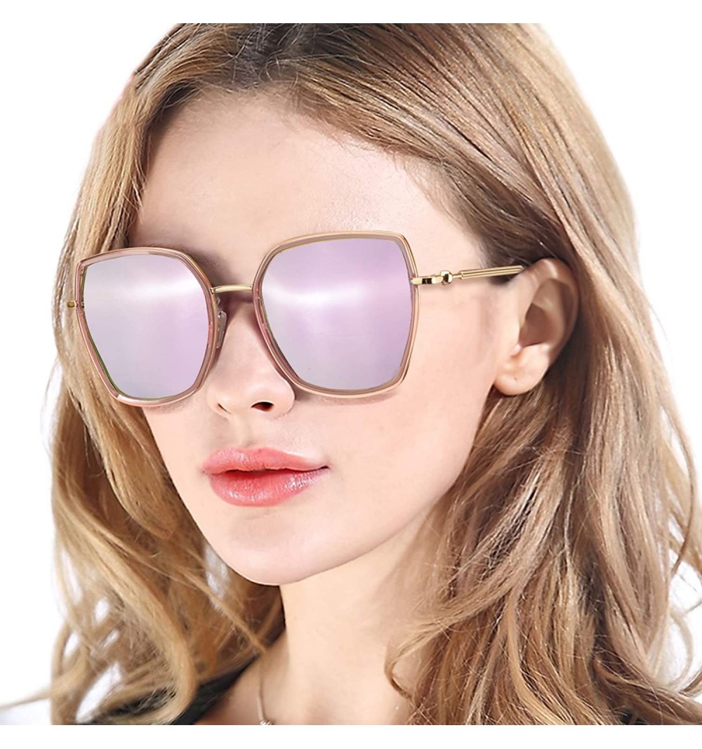 Oversized Oversized Mirrored Sunglasses for Women Polarized-Square Womens Sunglasses UV Protection - C918X2K285R $9.37