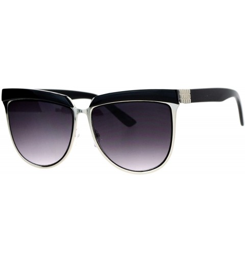 Butterfly Oversize Brow Trim Rectangular Butterfly Metal Frame Womens Sunglasses - Silver Black - C212KRWSZFT $9.94