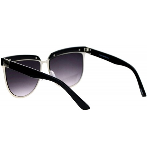 Butterfly Oversize Brow Trim Rectangular Butterfly Metal Frame Womens Sunglasses - Silver Black - C212KRWSZFT $9.94