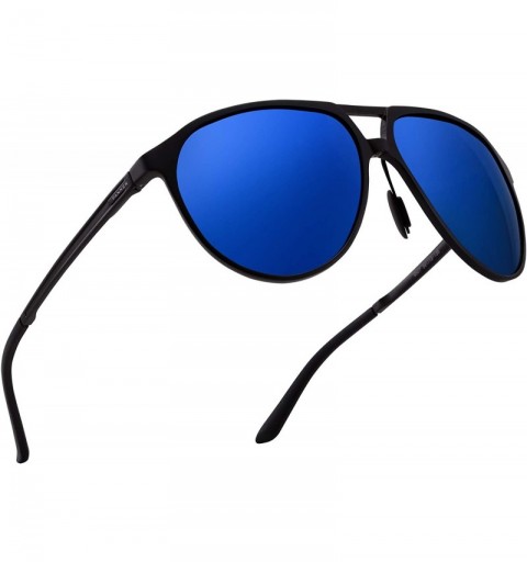 Aviator Men's Driving Polarized Sunglasses for Men Al-Mg Metal Frame Ultra Light - Black Frame/Mirror Blue Lens - CH193QSTRQZ...