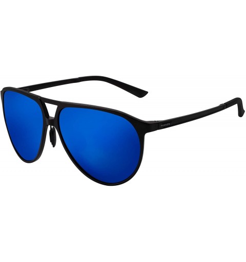 Aviator Men's Driving Polarized Sunglasses for Men Al-Mg Metal Frame Ultra Light - Black Frame/Mirror Blue Lens - CH193QSTRQZ...