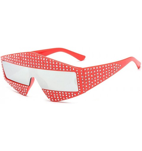 Square Oversized Dimond Vintage Sunglasses Womens Square Sexy Luxury Brand Designer UV400 - Red - CG189TRL03A $14.84