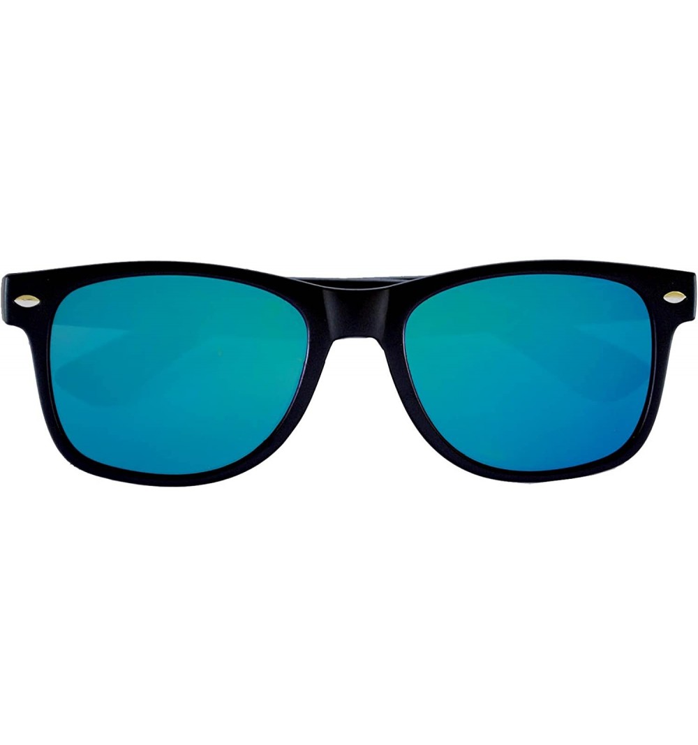 Wayfarer Reflective Colored Mirror Lens Horn Rimmed Style Sunglasses Black Frame - CB1107XZGFB $9.39