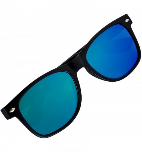 Wayfarer Reflective Colored Mirror Lens Horn Rimmed Style Sunglasses Black Frame - CB1107XZGFB $9.39