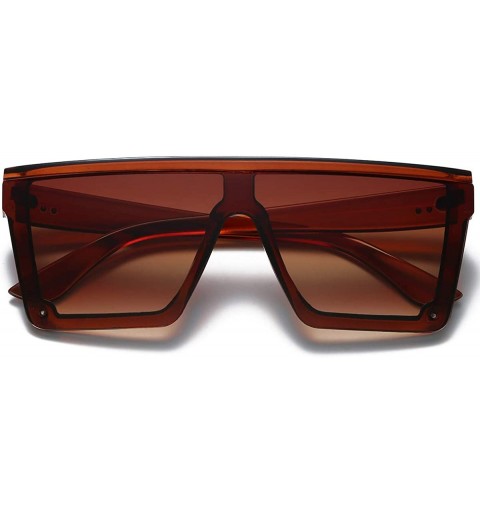 Shield Oversize Shield Flat Top Square Sunglasses Siamese Rimless Lens LK1717 - C2 Brown/Brown - C4193YSN794 $32.35