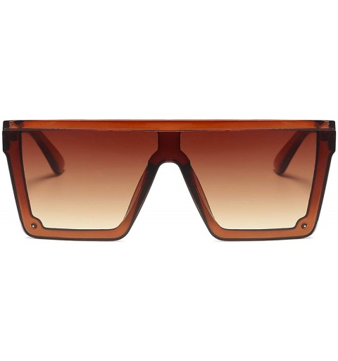 Shield Oversize Shield Flat Top Square Sunglasses Siamese Rimless Lens LK1717 - C2 Brown/Brown - C4193YSN794 $13.66