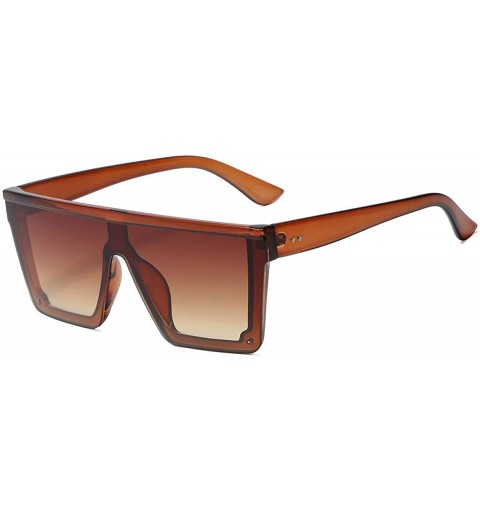 Shield Oversize Shield Flat Top Square Sunglasses Siamese Rimless Lens LK1717 - C2 Brown/Brown - C4193YSN794 $31.27