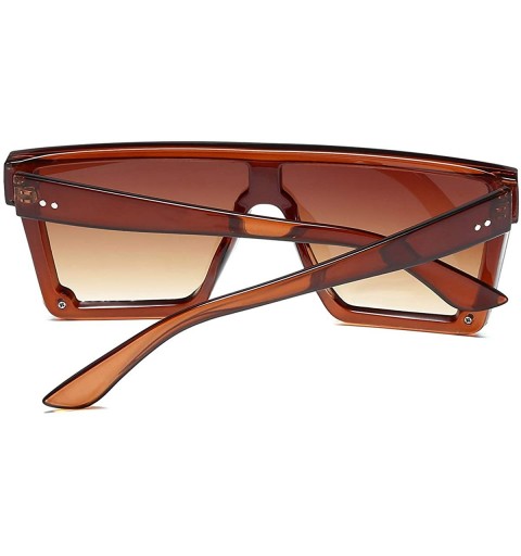 Shield Oversize Shield Flat Top Square Sunglasses Siamese Rimless Lens LK1717 - C2 Brown/Brown - C4193YSN794 $13.66