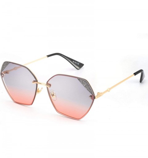 Rimless Sunglasses for Women Fashion Polygonal Rimless Metal Frame Women Stylish Shades - Blue - CO18TZKE40C $18.34