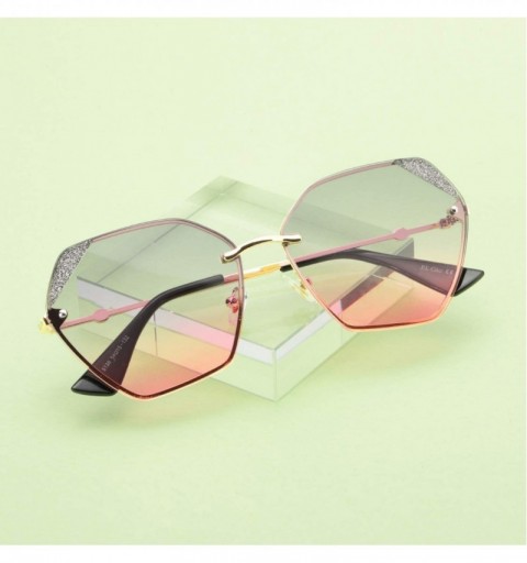 Rimless Sunglasses for Women Fashion Polygonal Rimless Metal Frame Women Stylish Shades - Blue - CO18TZKE40C $18.34