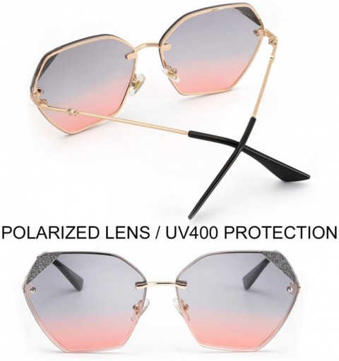 Rimless Sunglasses for Women Fashion Polygonal Rimless Metal Frame Women Stylish Shades - Blue - CO18TZKE40C $18.34