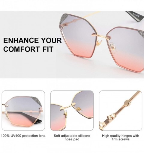 Rimless Sunglasses for Women Fashion Polygonal Rimless Metal Frame Women Stylish Shades - Blue - CO18TZKE40C $18.34