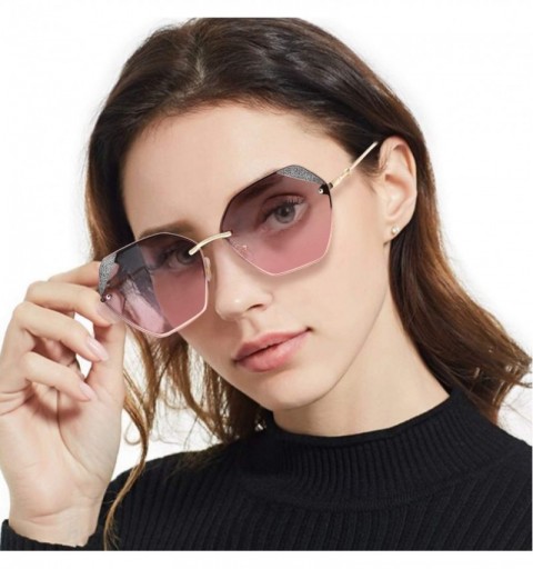 Rimless Sunglasses for Women Fashion Polygonal Rimless Metal Frame Women Stylish Shades - Blue - CO18TZKE40C $18.34