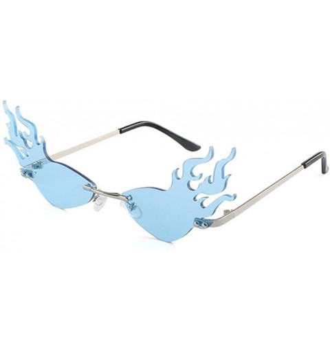 Rimless Fire Flame Sunglasses for Women Men Rimless Sun Glasses Eyewear Luxury Trending Wide Side Party Sunglasses - Blue - C...