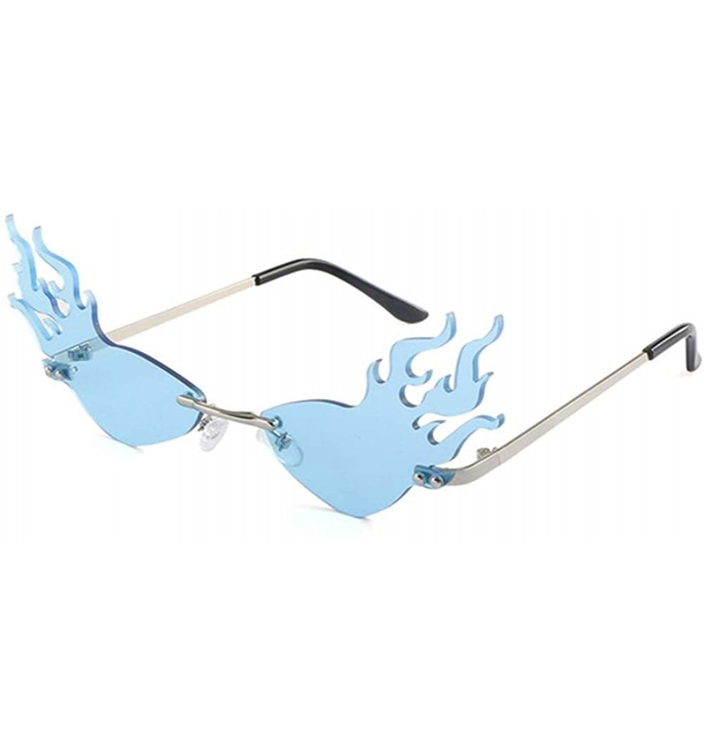 Rimless Fire Flame Sunglasses for Women Men Rimless Sun Glasses Eyewear Luxury Trending Wide Side Party Sunglasses - Blue - C...