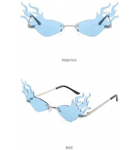 Rimless Fire Flame Sunglasses for Women Men Rimless Sun Glasses Eyewear Luxury Trending Wide Side Party Sunglasses - Blue - C...