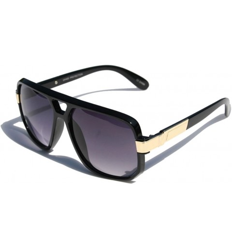 Aviator Classic Square Frame Plastic Flat Top Aviator with Metal Trimming Sunglasses - Gloss Black Gold - CQ11ZTA93T1 $23.22