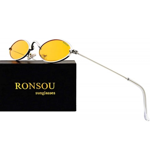Oversized Fashion Trend Metal Frame Oval Personality Sunglasses for Men and Women - Silver Frame Yellow Lens - CU18QZZZIU7 $1...