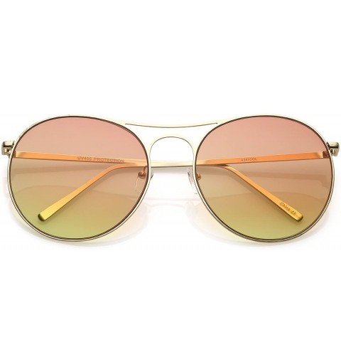 Round Oversize Metal Double Nose Bridge Round Gradient Flat Lens Aviator Sunglasses 65mm - Gold / Orange Yellow - CS183X66MU6...